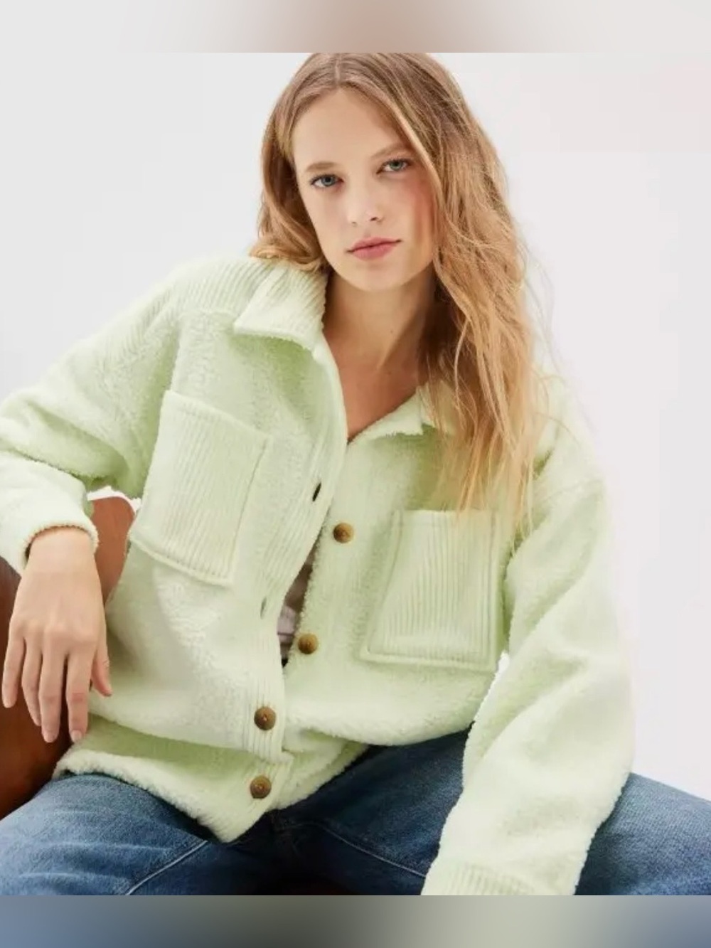 American Eagle Outfitters|Pale Mint Green Sherpa jacket,boho shacket•••oversized